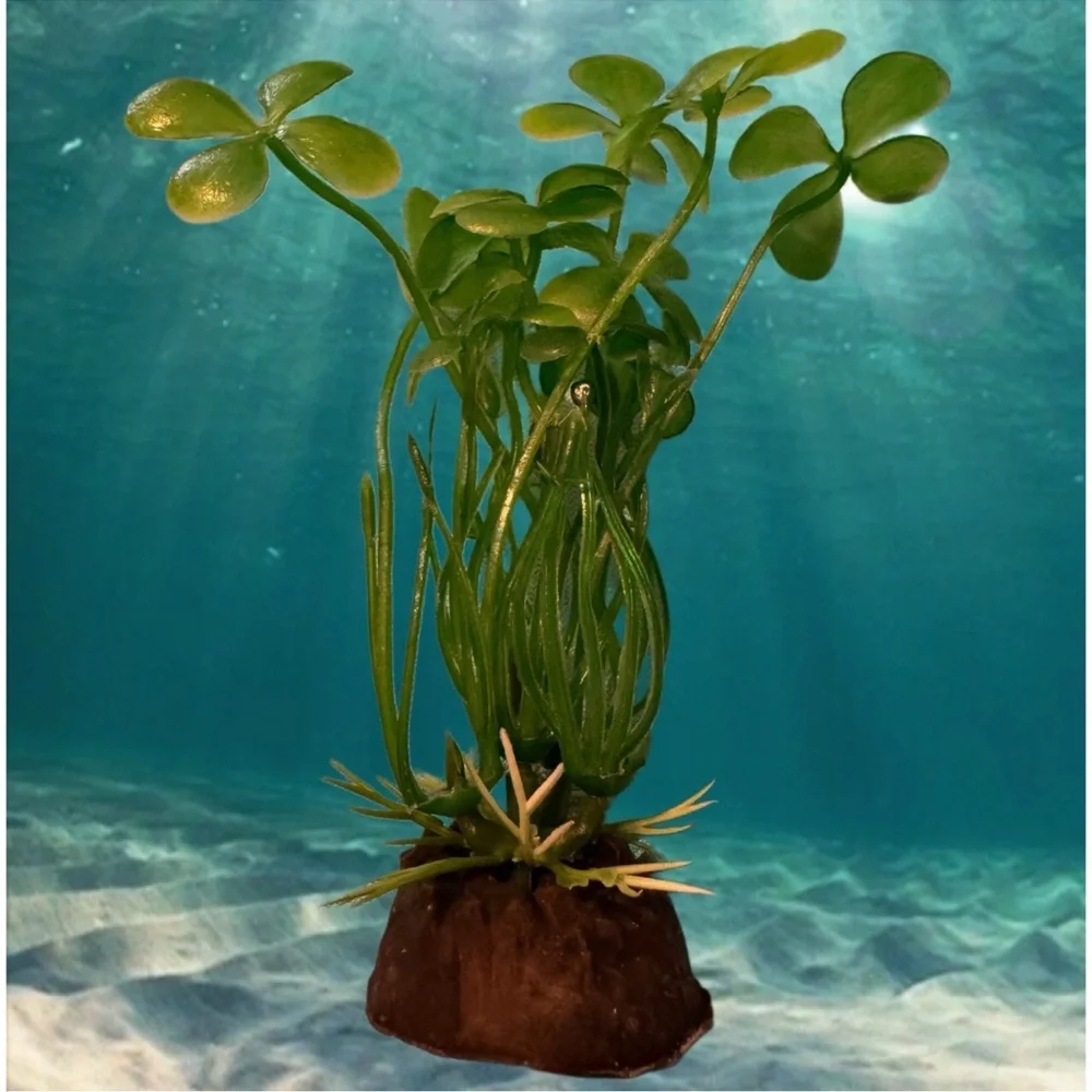 Aquarium Decor: Little Poly Resin Cave And 5 Soft Plastic Plants